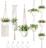 Boho Macrame Plant Hangers Set of 5 Indoor/Outdoor Cotton Planters