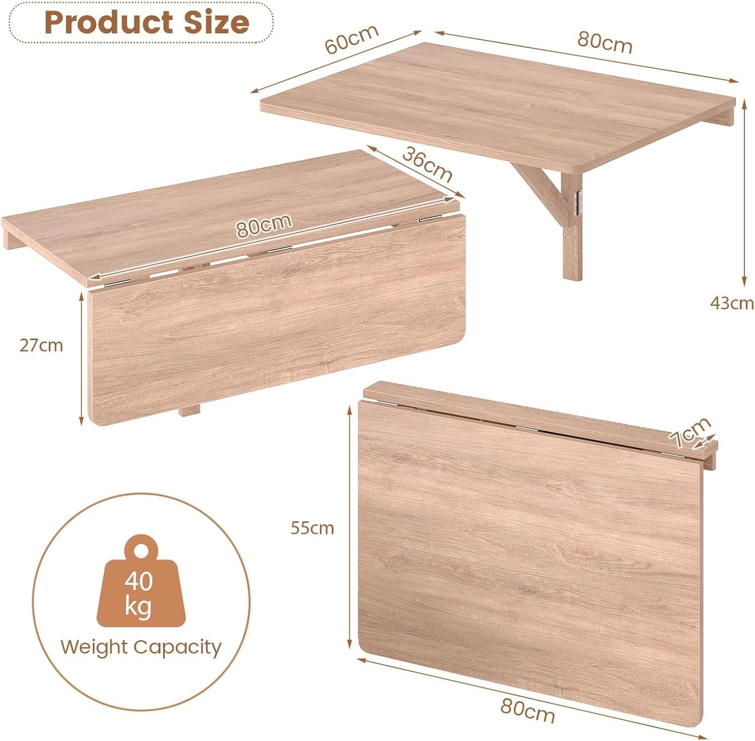Wall Mounted Folding Desk Drop Leaf Laptop Table Space Saving Wood