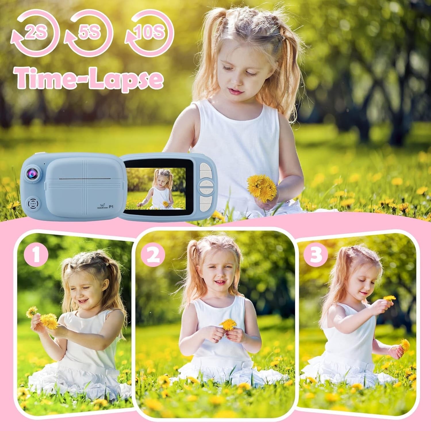Kids Instant Print Camera 12MP 1080P HD 32GB Card 4 Paper Rolls