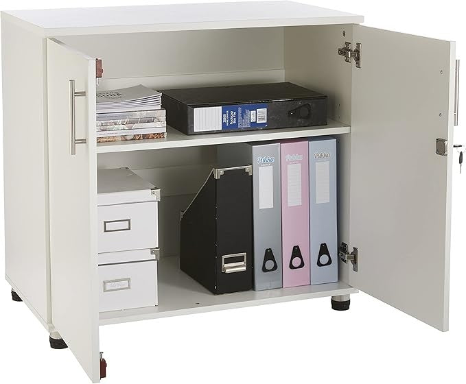 White Wooden Lockable Office Storage Cabinet 2 Door Cupboard File Organizer