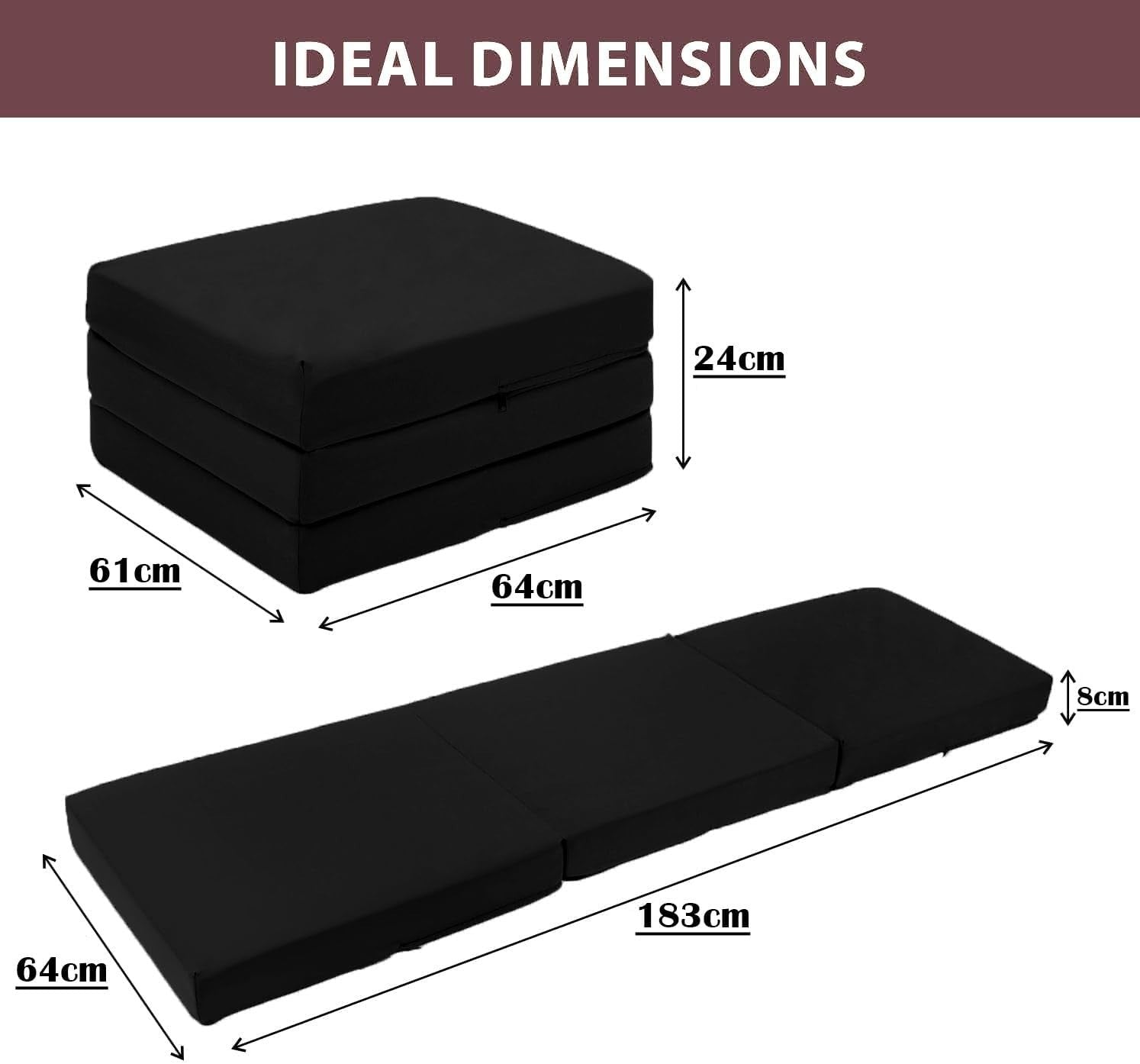 Foldable Single Foam Mattress Chair Bed Kids Sleepover Compact Portable