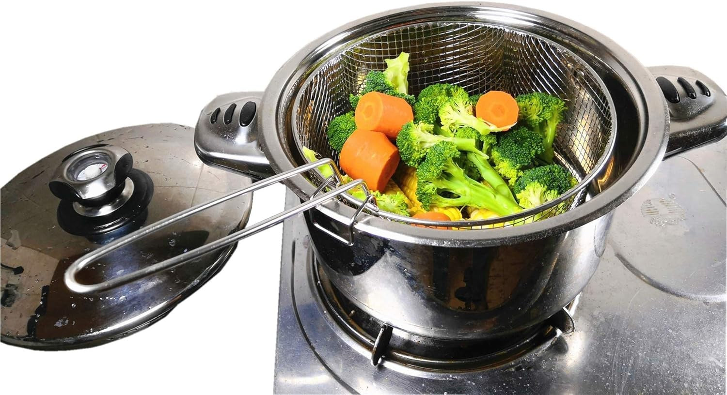 6QT Stainless Steel Deep Fryer Pot Set Basket Lid 3 Ply Saucepan
