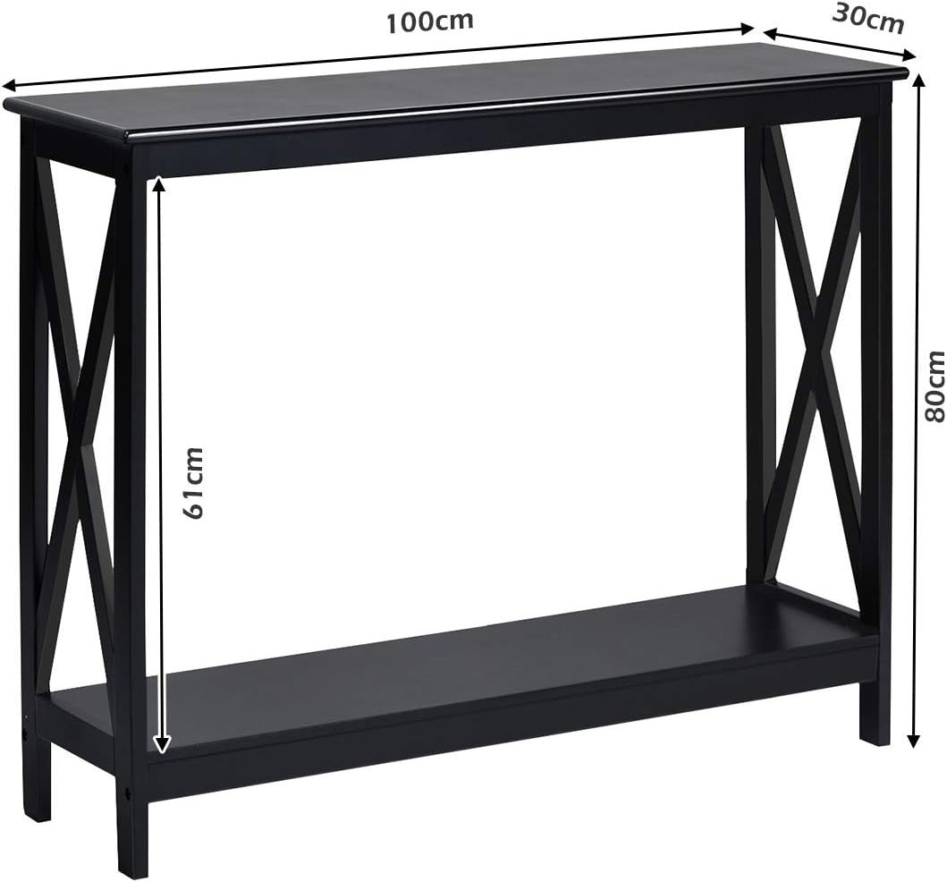 Slim Black Console Table with Shelves – 2-Tier Entryway Hallway Unit