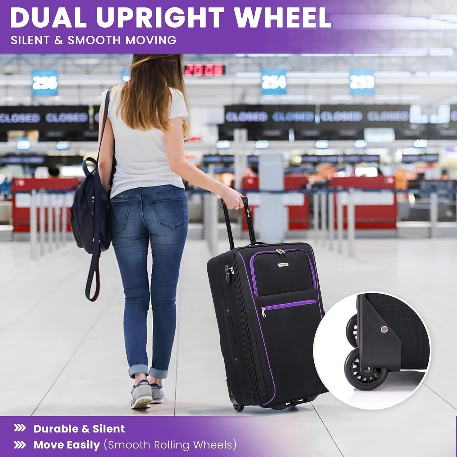 26'' Medium Soft Shell Suitcase Expandable Lightweight Check In Luggage 2 Wheels