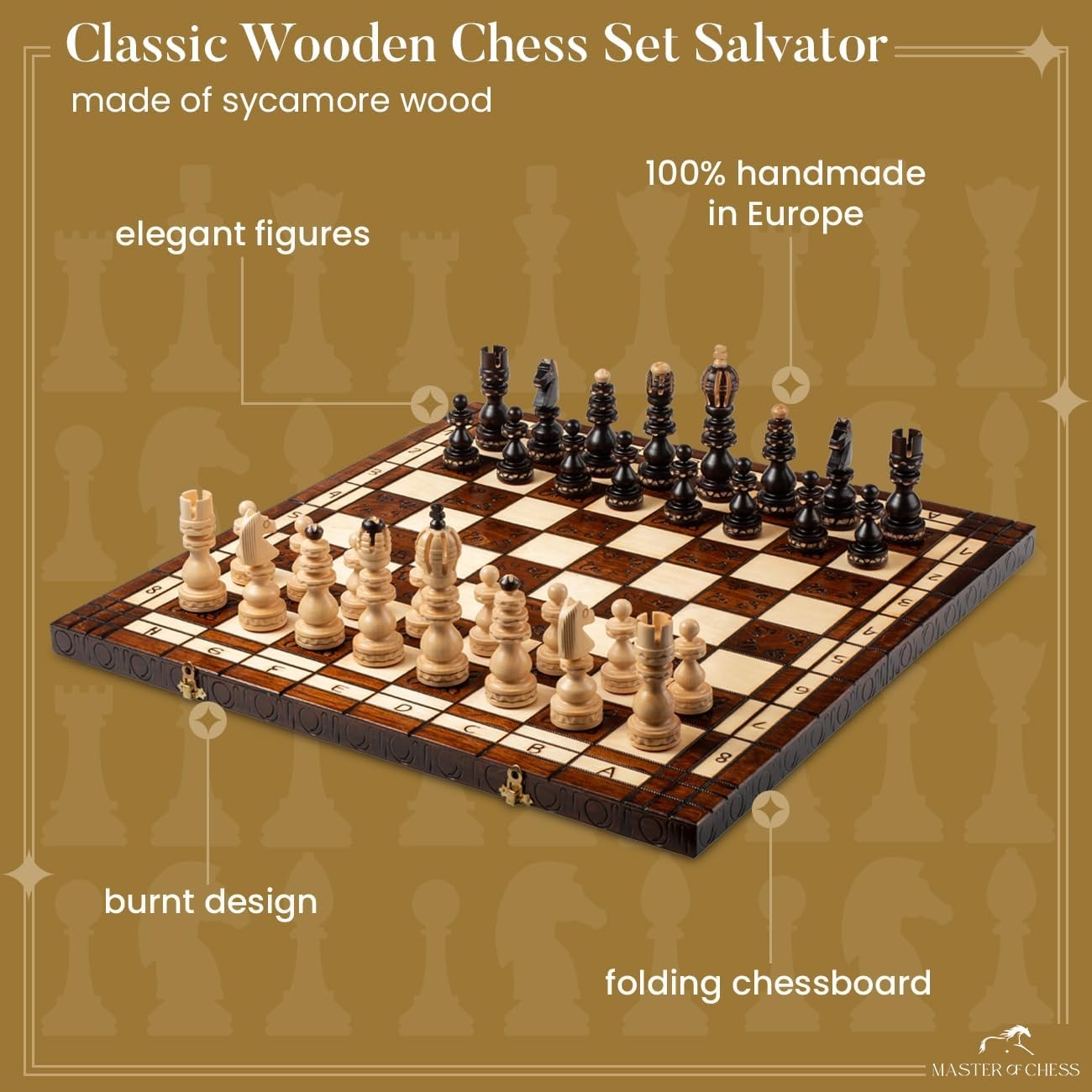 Luxury 60cm Wooden Chess Set | Hand-Carved Sycamore Pieces | Premium Large Board