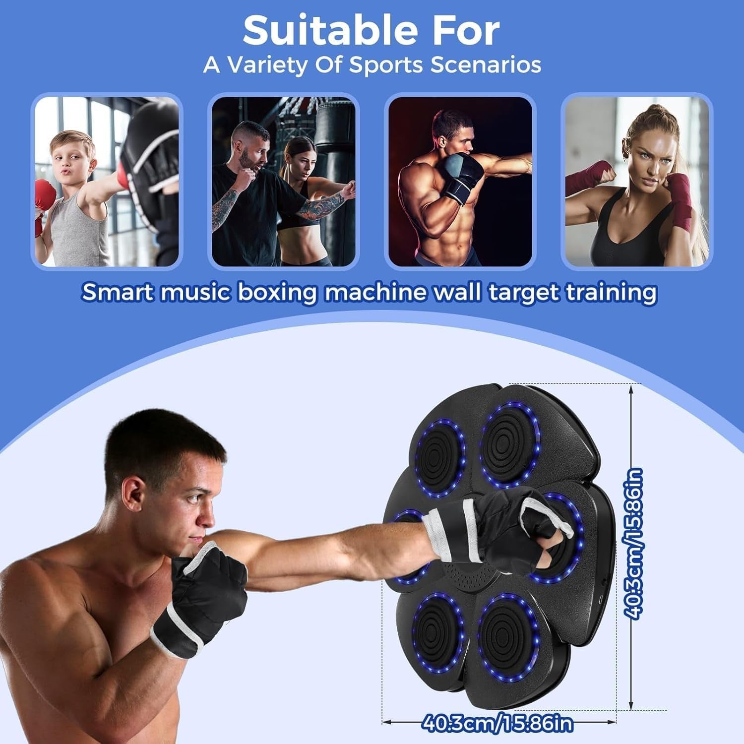 Music Boxing Machine Bluetooth LED Wall Mount Punch Trainer Kids Adults Home Gym