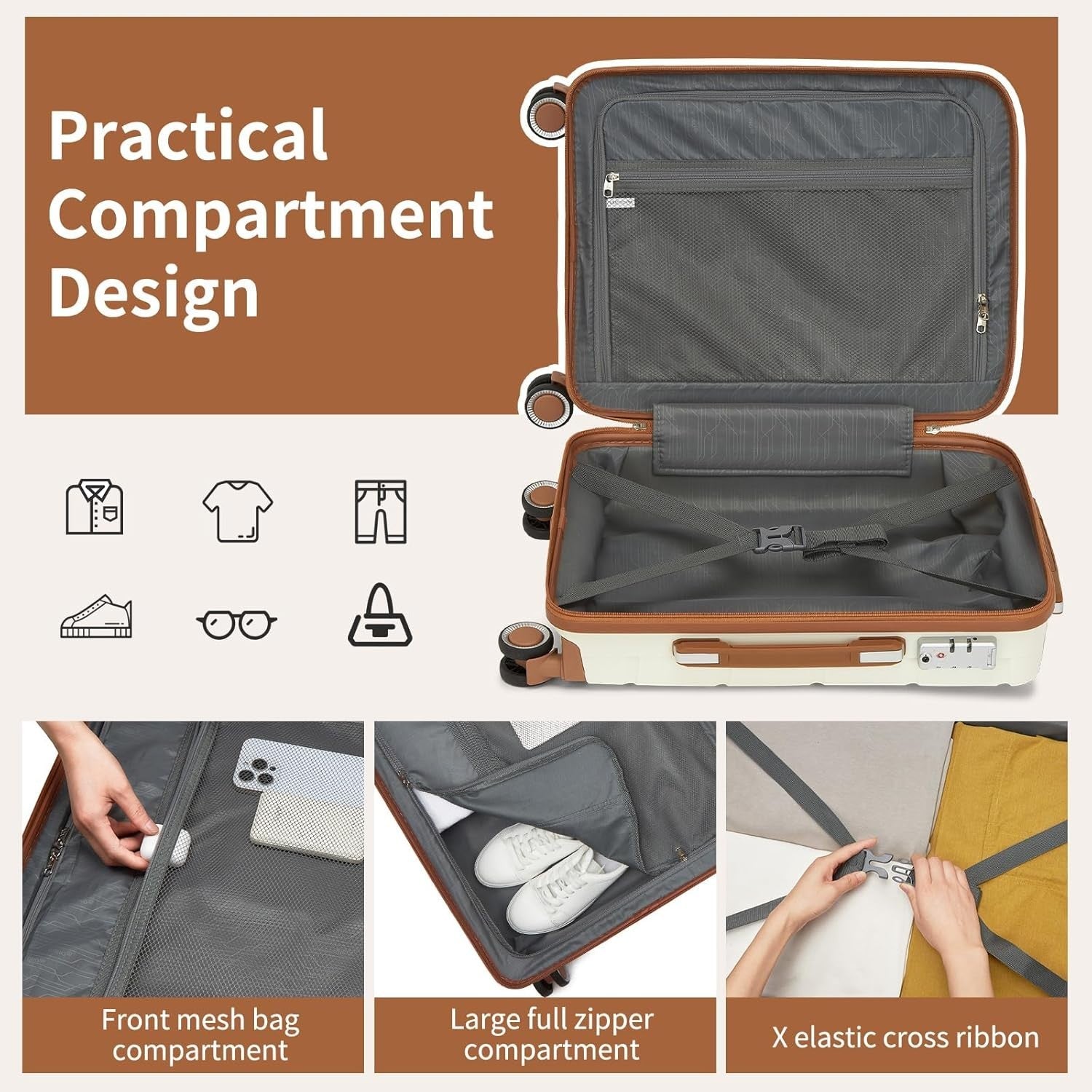 3pc Lightweight Hard Shell Luggage Set PP Spinner Wheels TSA Lock