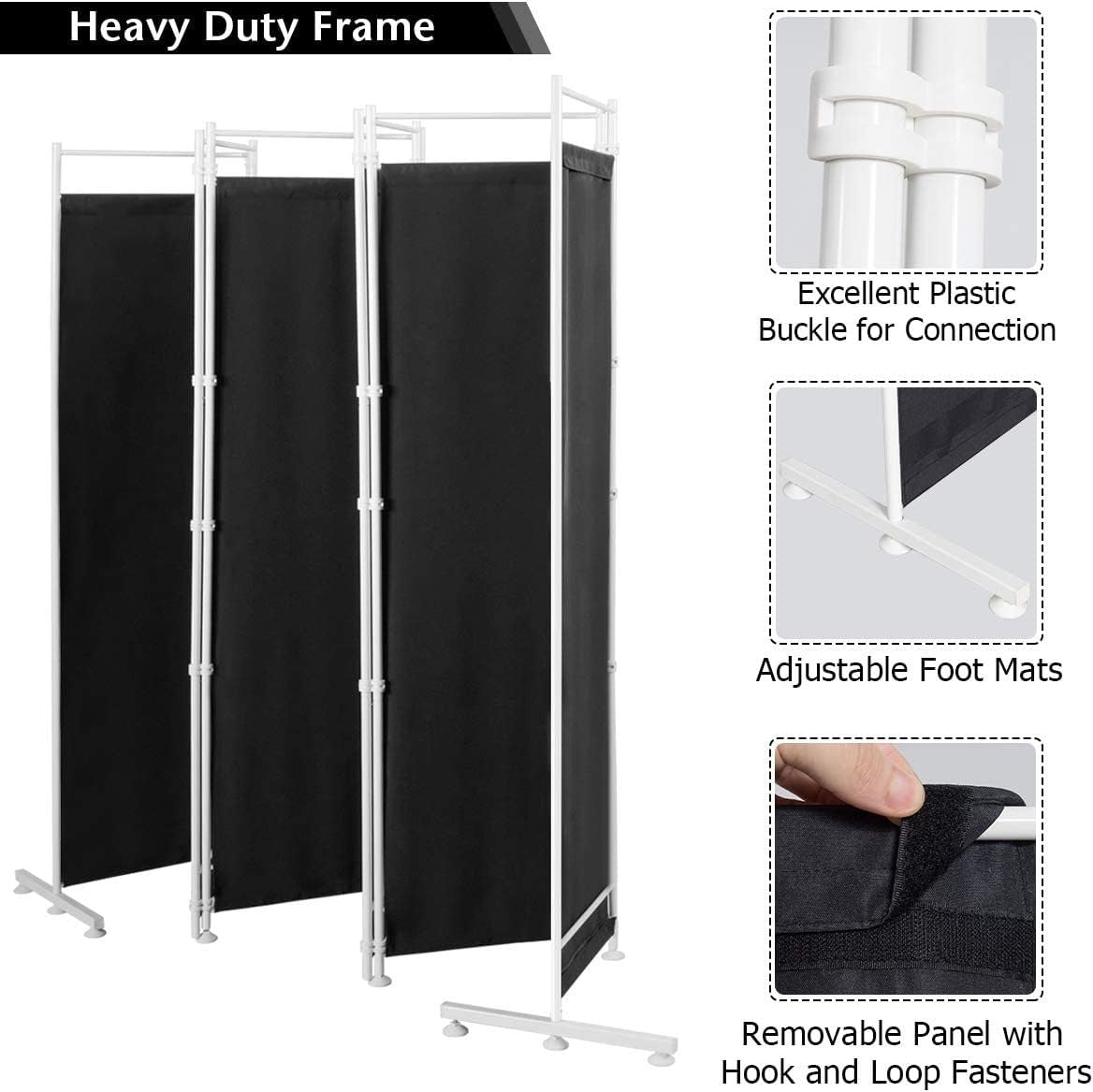 6 Panel Black Folding Room Divider Privacy Screen Freestanding Partition 180cm