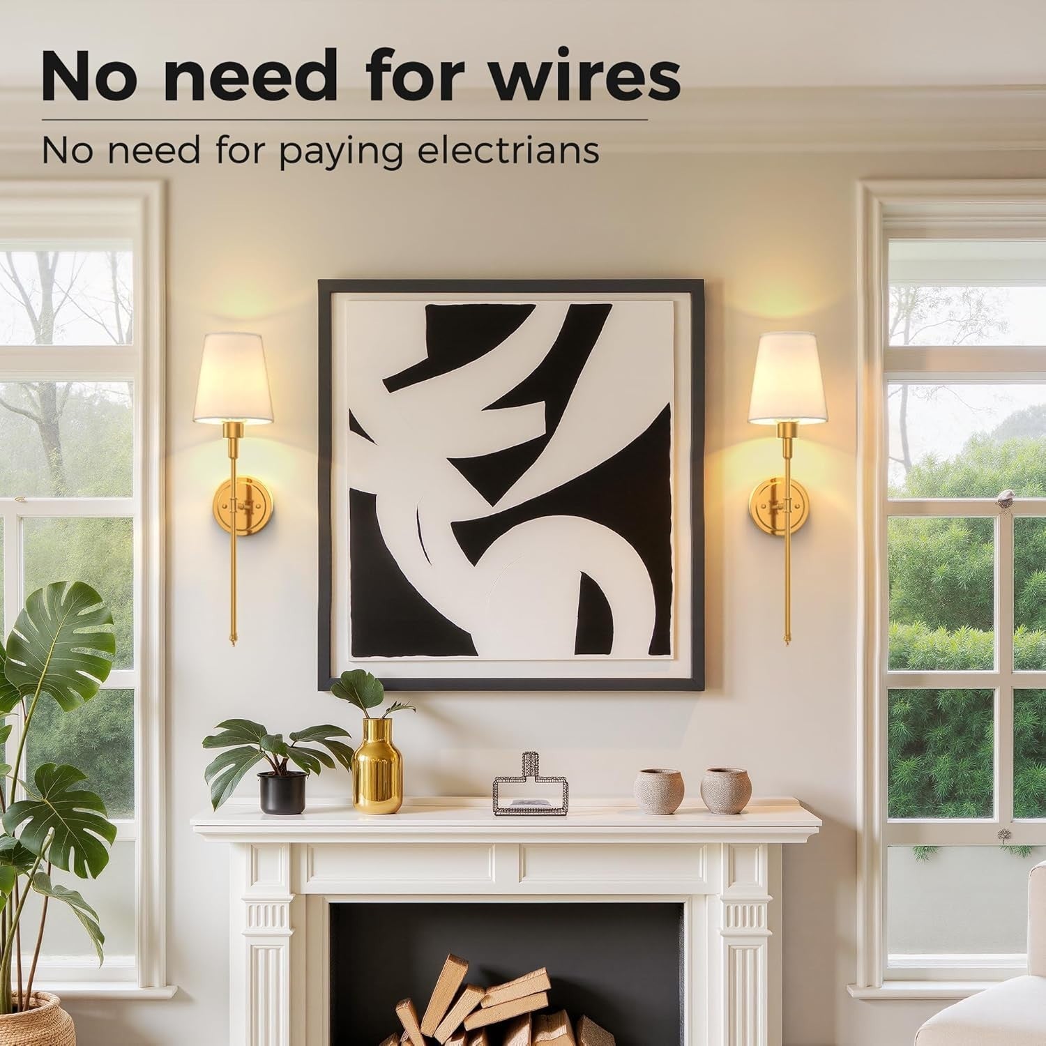 Wireless Battery Operated Wall Sconces Set of 2, Remote & Dimmable
