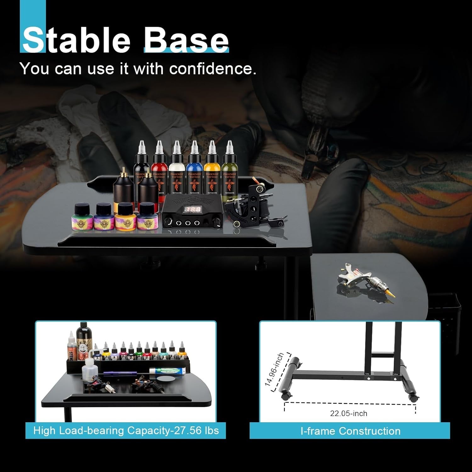 Tattoo Workstation Adjustable 360° Rotating Table Mobile Studio Wheels