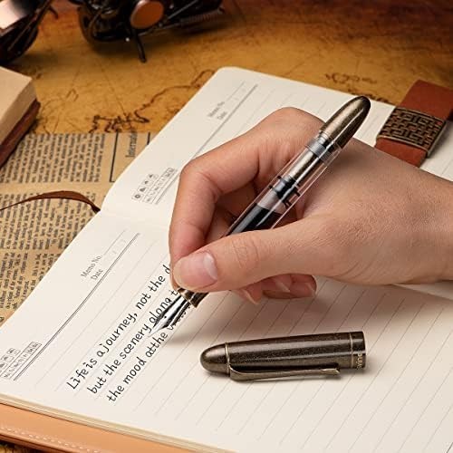 Piston Fountain Pen Medium Nib Transparent Acrylic Large Ink