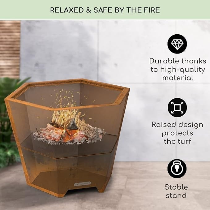 Outdoor Fire Pit Bowl with Grill – Weatherproof Steel Garden Fireplace 60cm