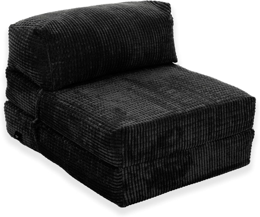 Fold Out Futon Chair Bed Single Sofa Black Corduroy Guest Mattress Seat