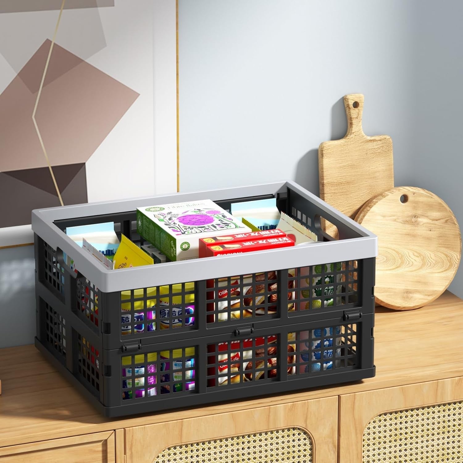 Foldable Storage Crates 44x33x23cm – Collapsible Plastic Bins for Home & Travel