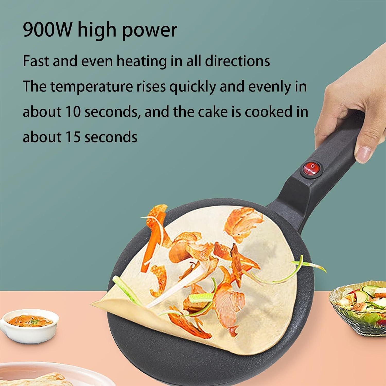 Electric Crepe Maker 900W | Instant Handheld Non-Stick Pancake Maker with Batter