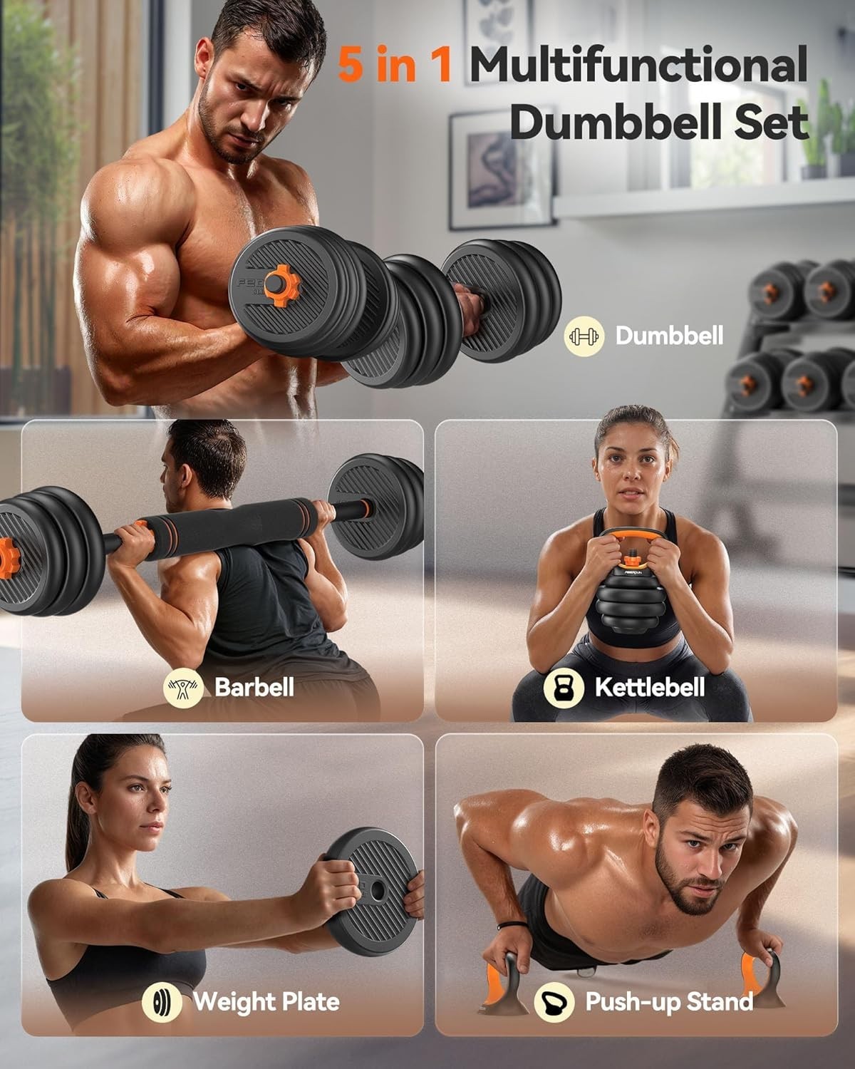 Adjustable Dumbbell Set 45lb 4 in 1 Free Weights Home Gym Kit