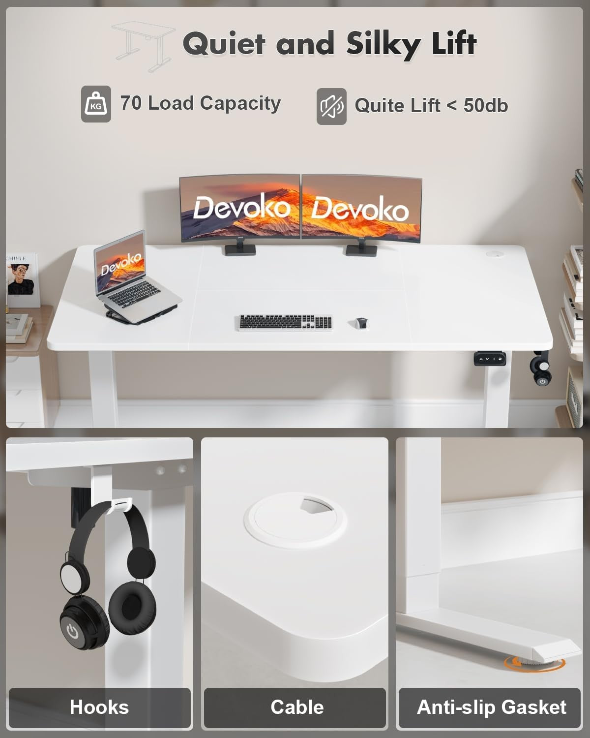 Electric Standing Desk 180x80cm Adjustable Height Table with Memory White