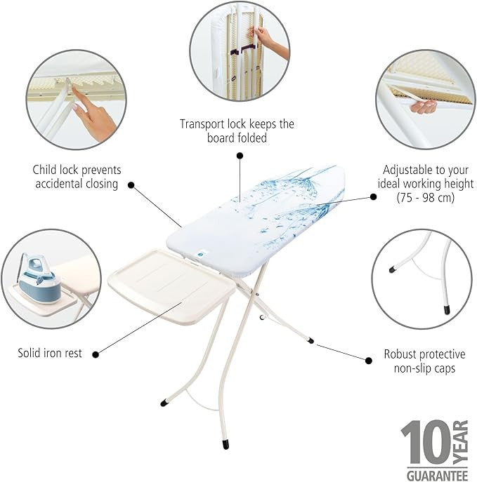 Large Ironing Board 124x45cm Adjustable Height Steam Iron Rest Foldable