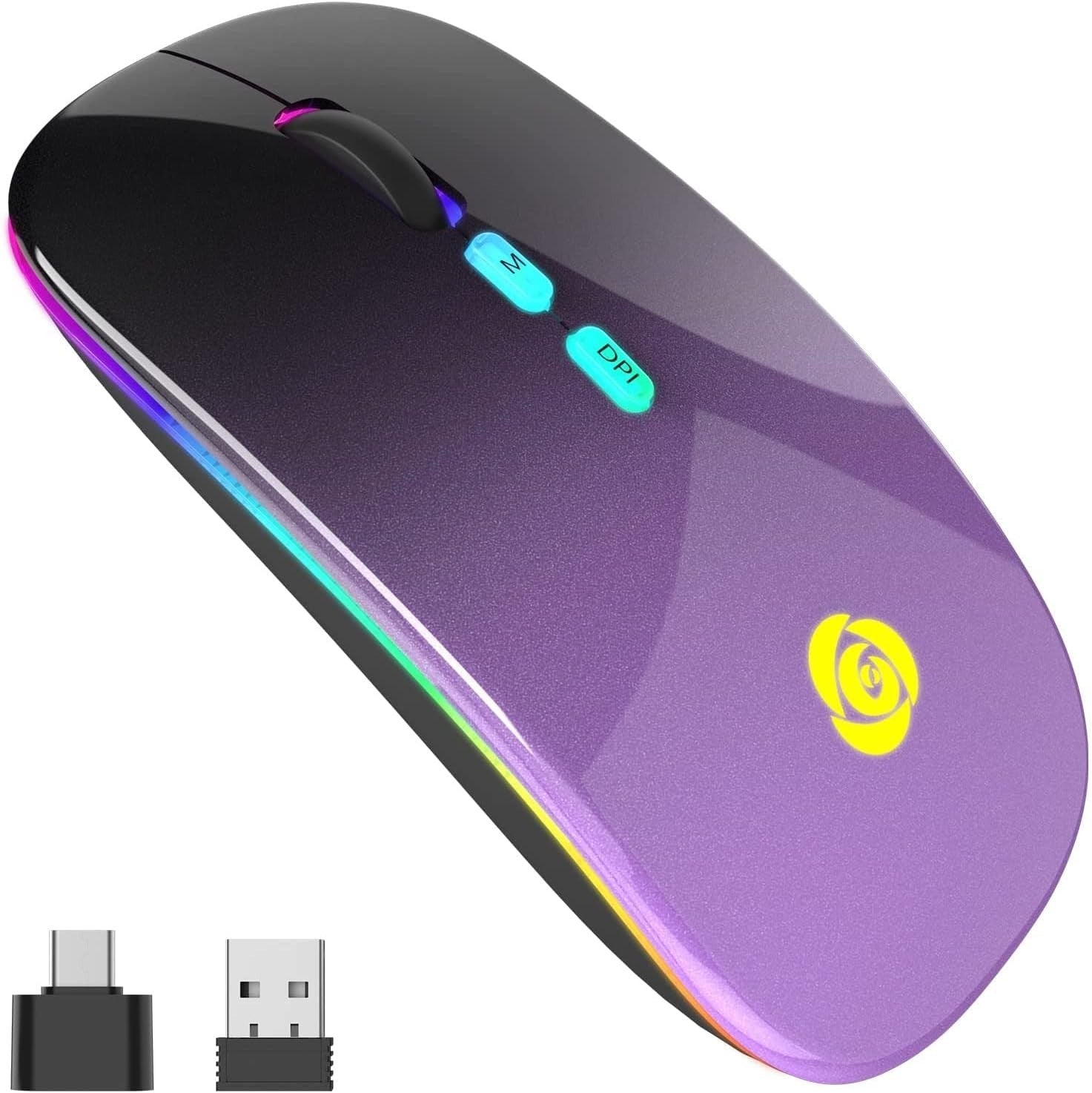 Wireless Bluetooth Mouse Rechargeable Silent RGB Type-C Slim