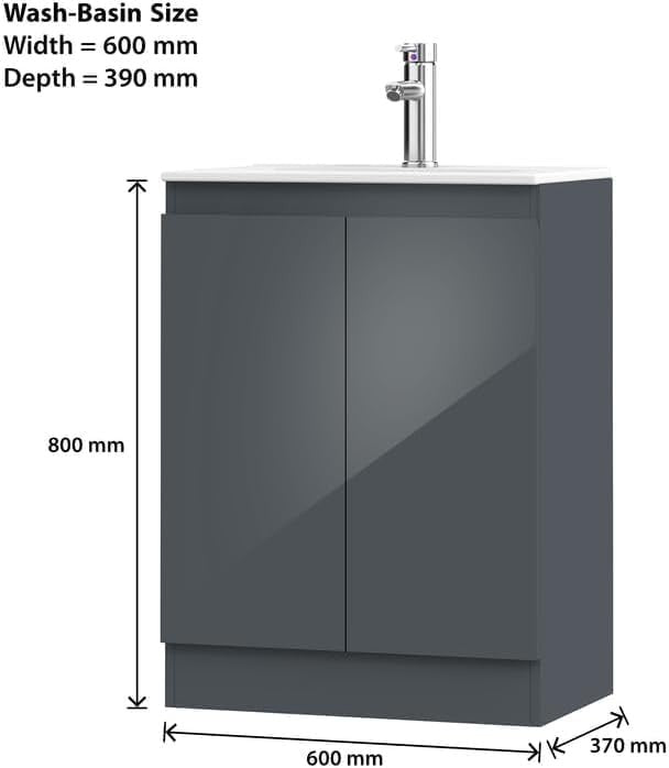 600mm Grey Bathroom Vanity Unit with Basin Cupboard Floor Standing Sink Cabinet