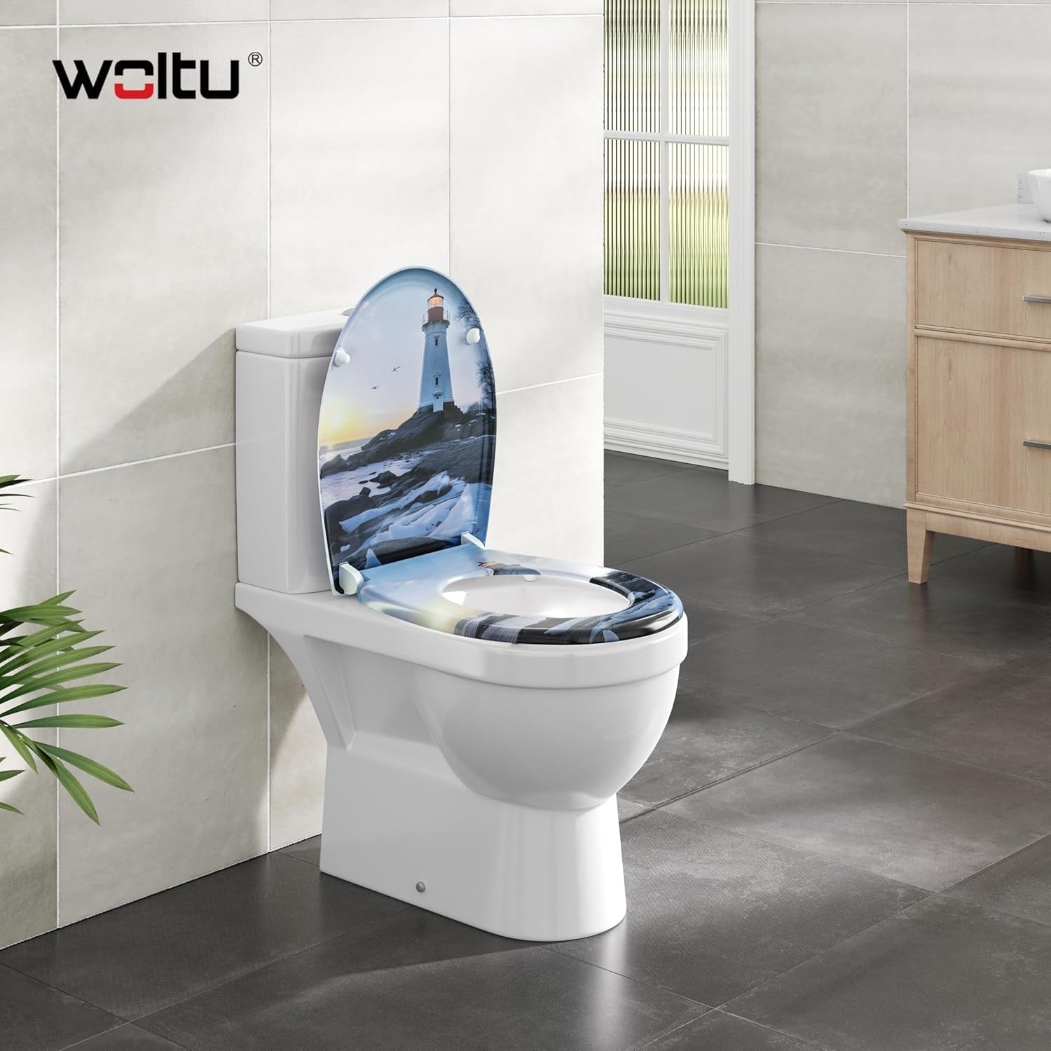 O-Shaped Toilet Seat Soft Close Quick Release Beacon Pattern Top Bottom Mount