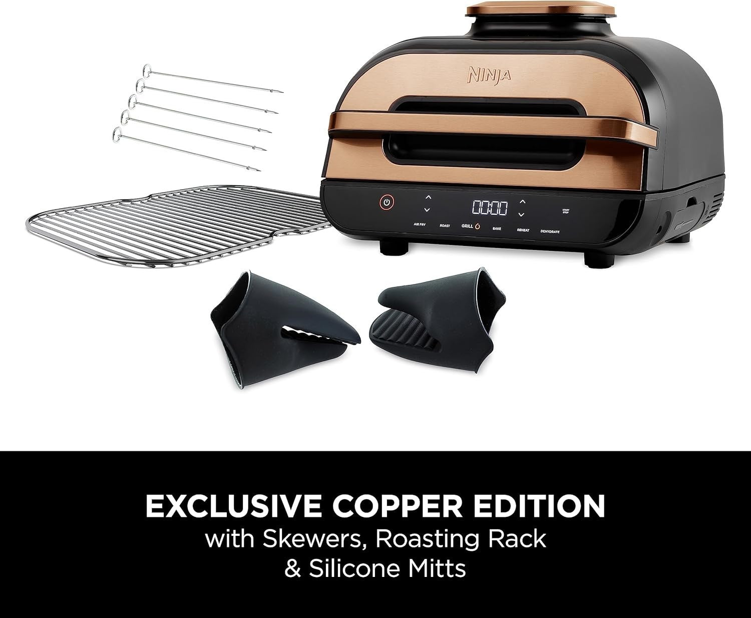 Health Grill Air Fryer 6-in-1 Digital Probe 260°C No Flip 3.8L Copper Black