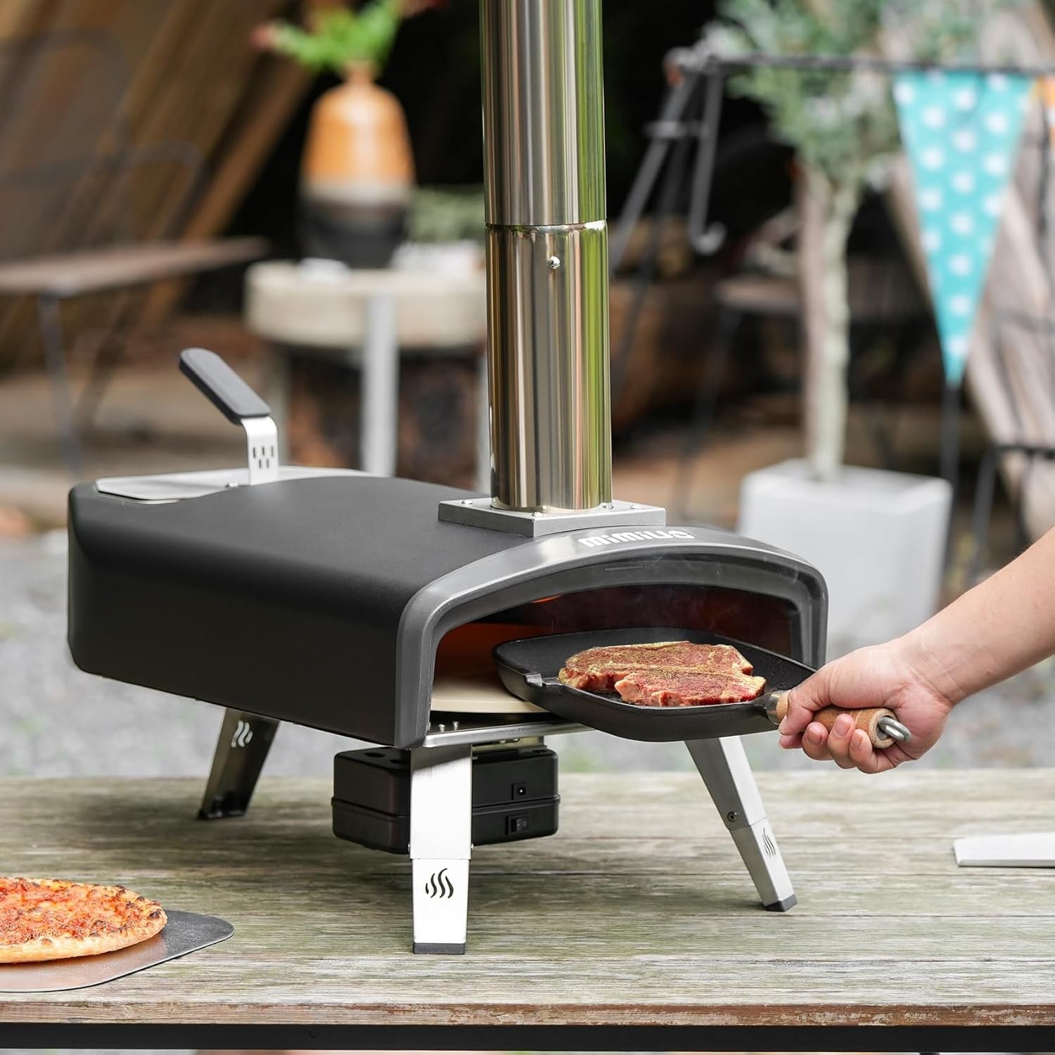 Outdoor Wood Charcoal Pizza Oven 500°C Auto Rotating Stone | Portable BBQ Grill