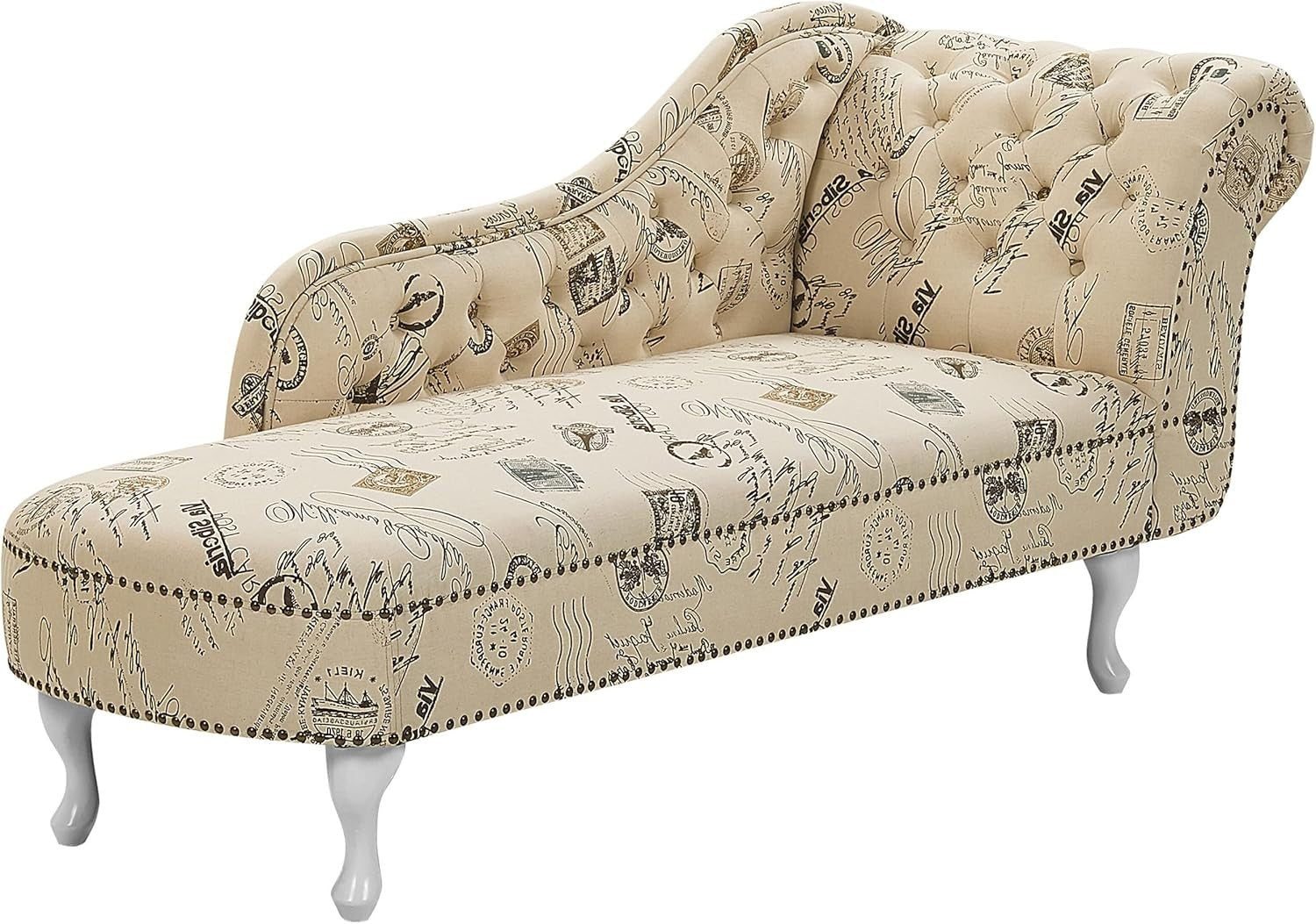 Vintage Right Hand Chaise Lounge Beige Polyester Fabric Tufted Backrest