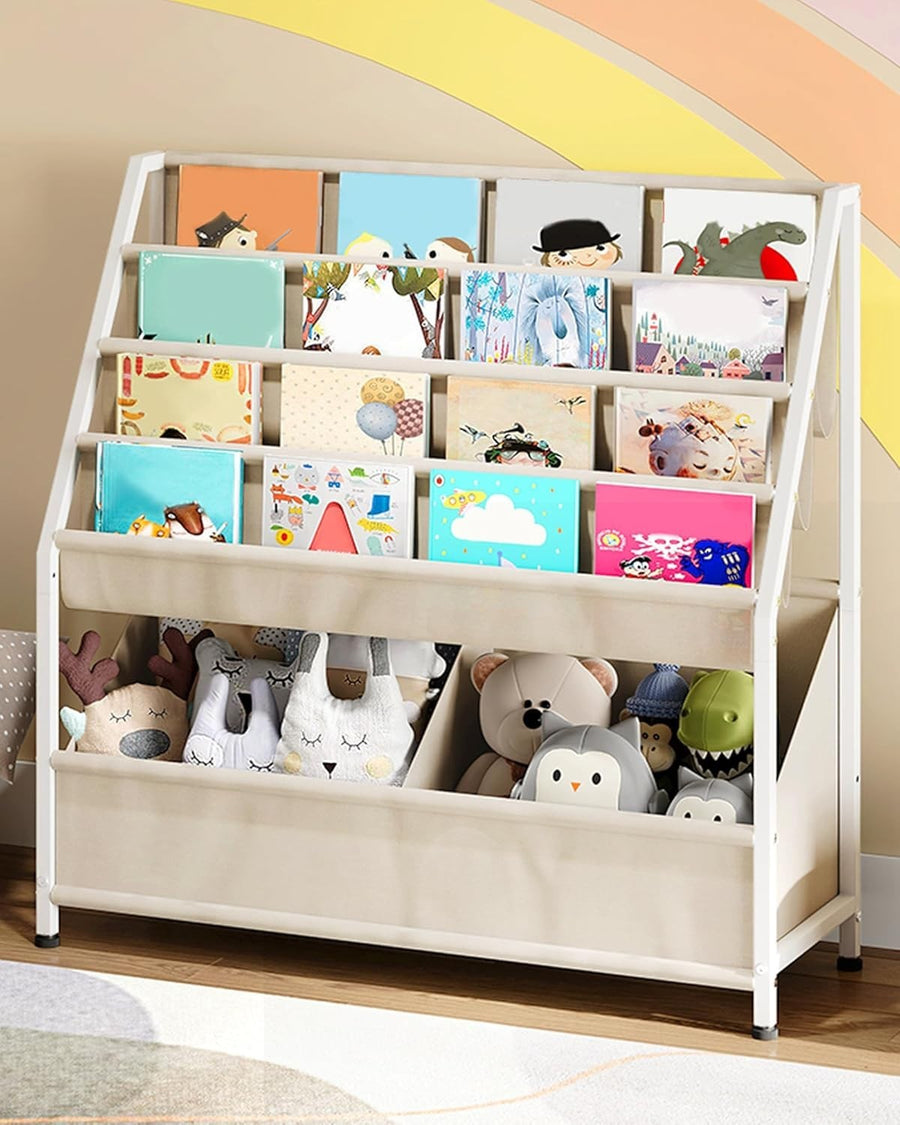 4-Tier Kids Bookshelf Toddler Bookcase Large Capacity Toy Storage Shelf