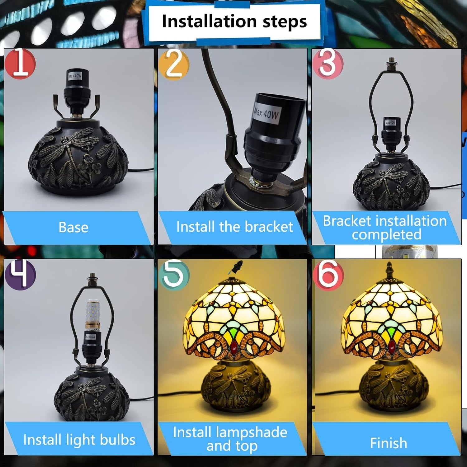 Stained Glass Desk Lamp 8" Mushroom Shade 3 Color Modes Bedroom Decor