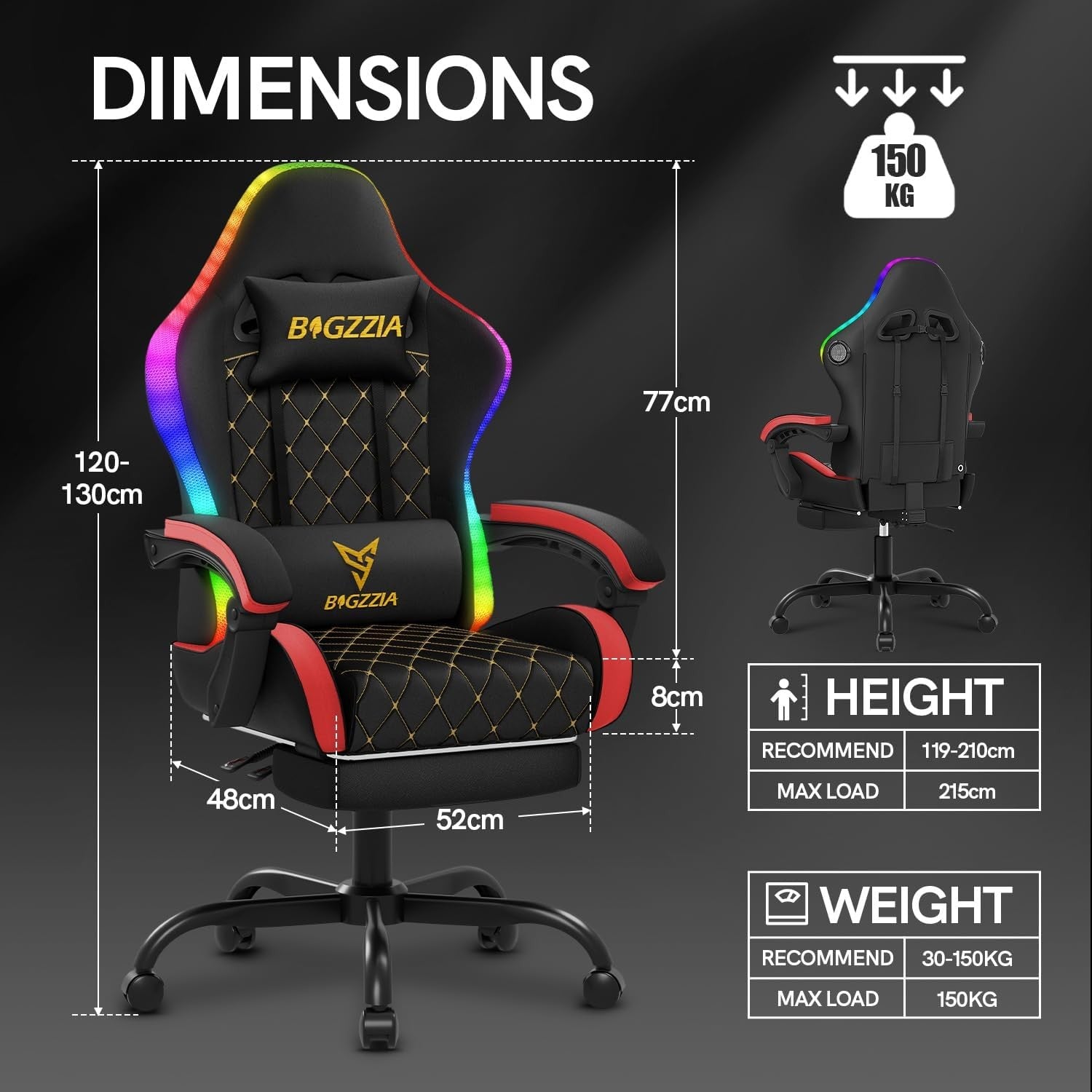 Gaming Chair Bluetooth Speakers LED Lights Footrest