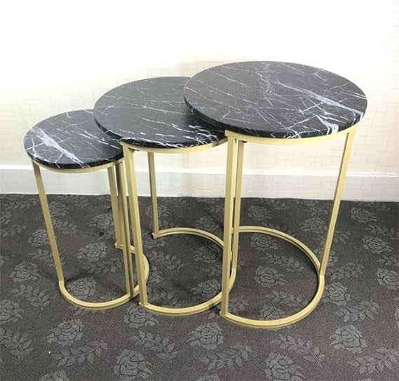 Stackable Round Nesting End Table Set Black Wood Coffee Side Bedside Lamp Desk