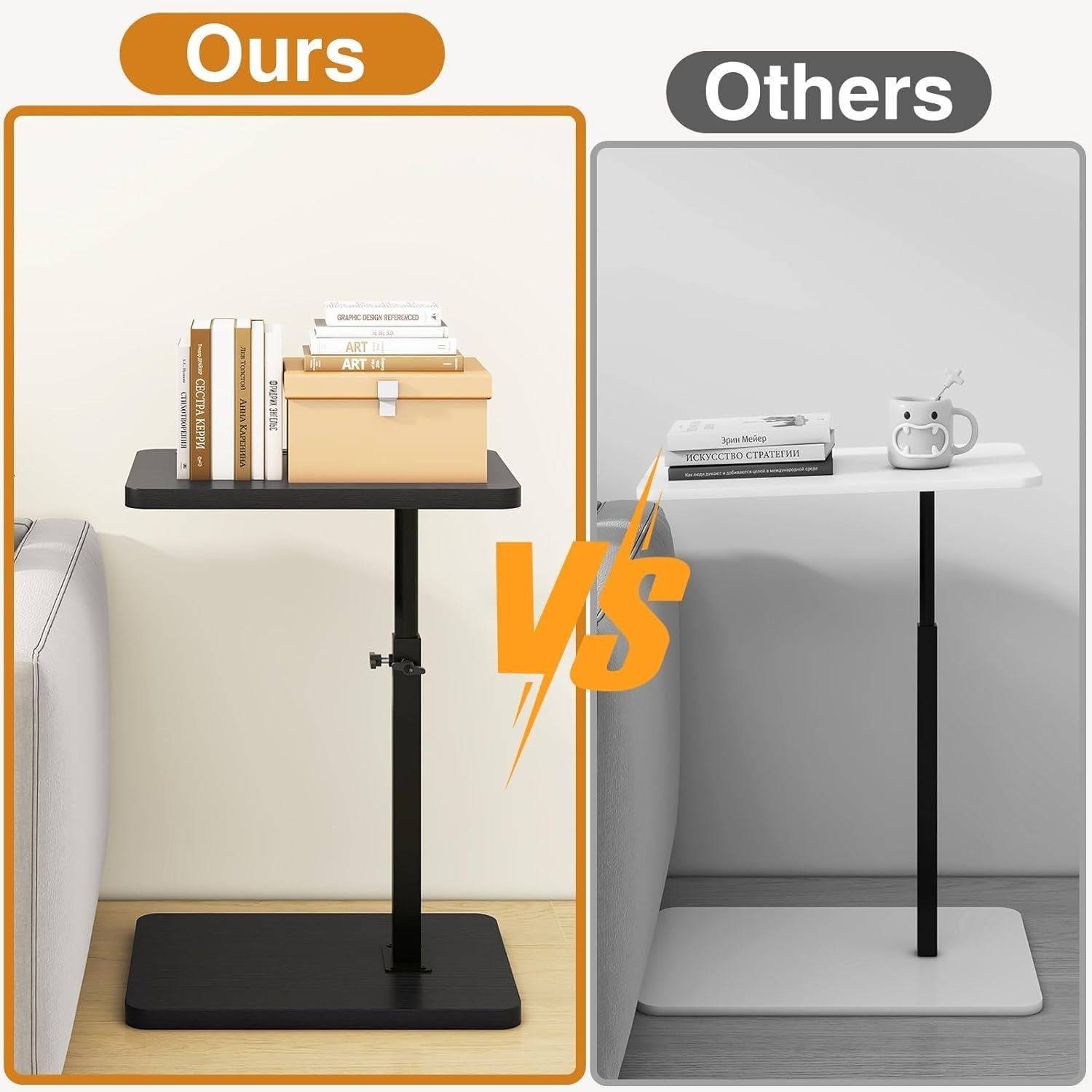 Height Adjustable C Table with 360° Swivel, Space-Saving Side End Table