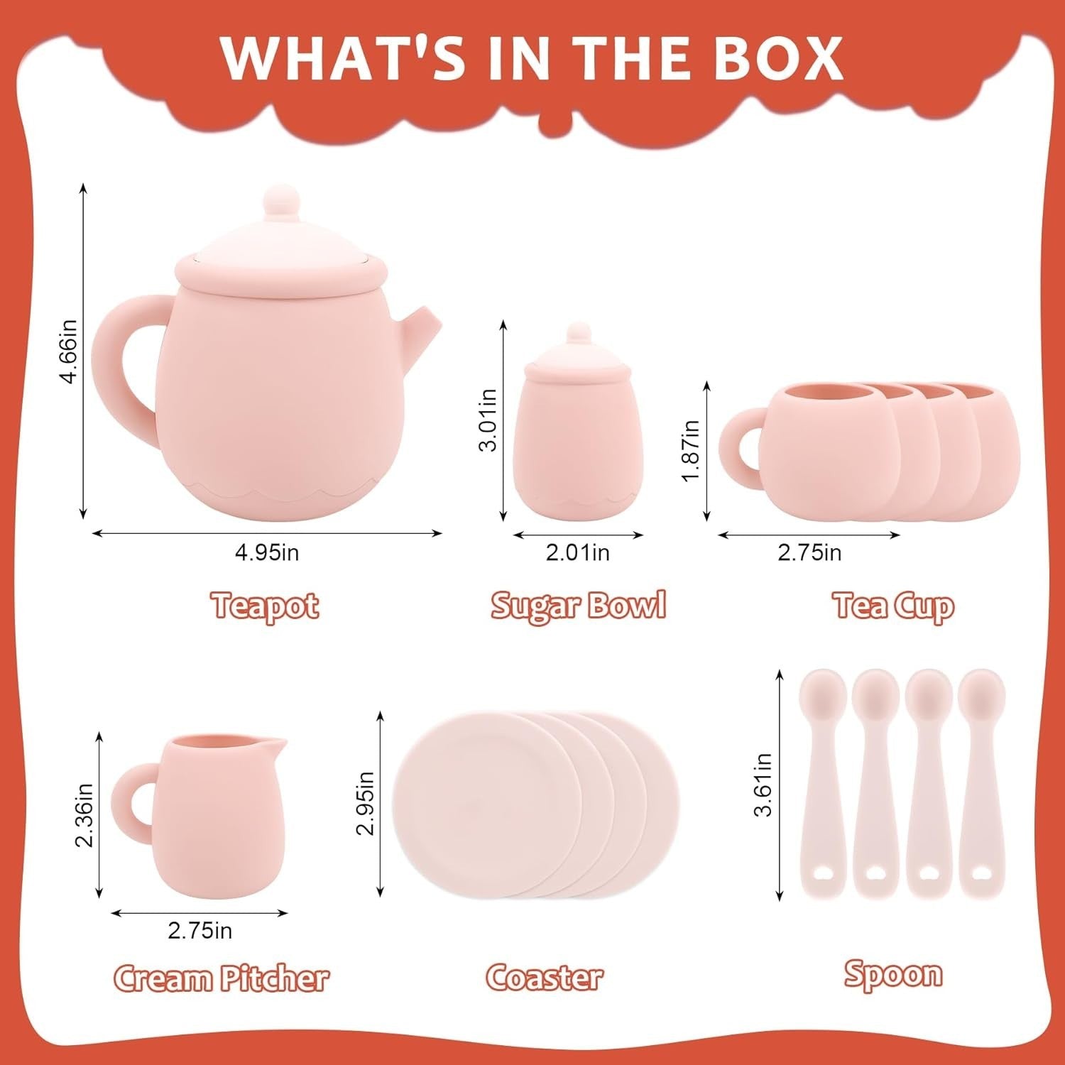 Kids Silicone Tea Set 15PCS Pretend Play Tea Party Toy BPA Free Toddler