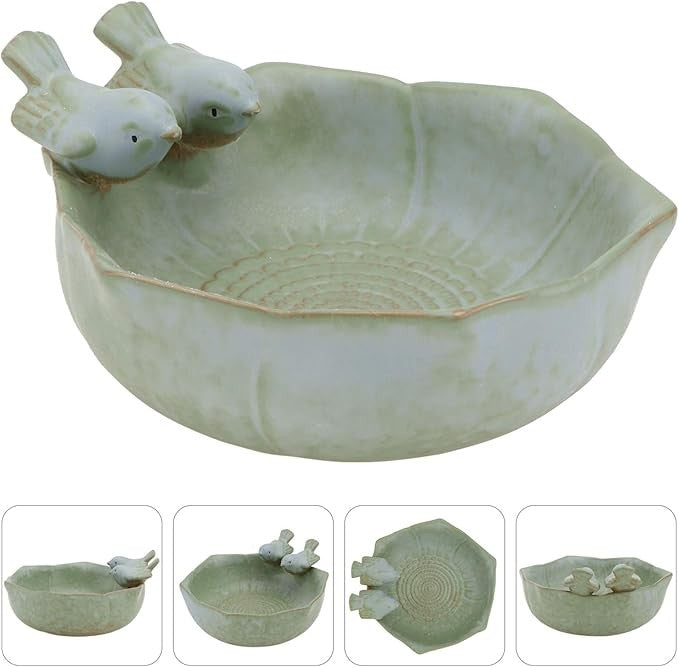 Ceramic Bird Bath Feeder Bowl – Garden Outdoor Ornament with Bird Design