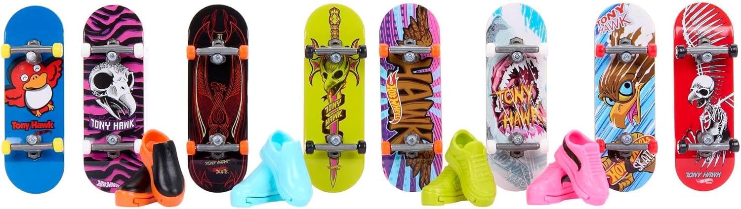 Tony Hawk Hot Wheels Skate Fingerboard Set | 8 Boards + 4 Shoes Bundle, Kids