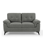 2 Seater Sofa Dark Grey Linen Tufted Cushions Small Space Living Room