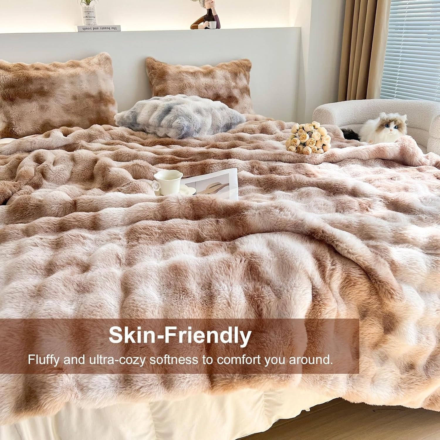 Luxury Thick Plush Fleece Throw Blanket Soft Warm Sofa Bed Coffee 100x160cm