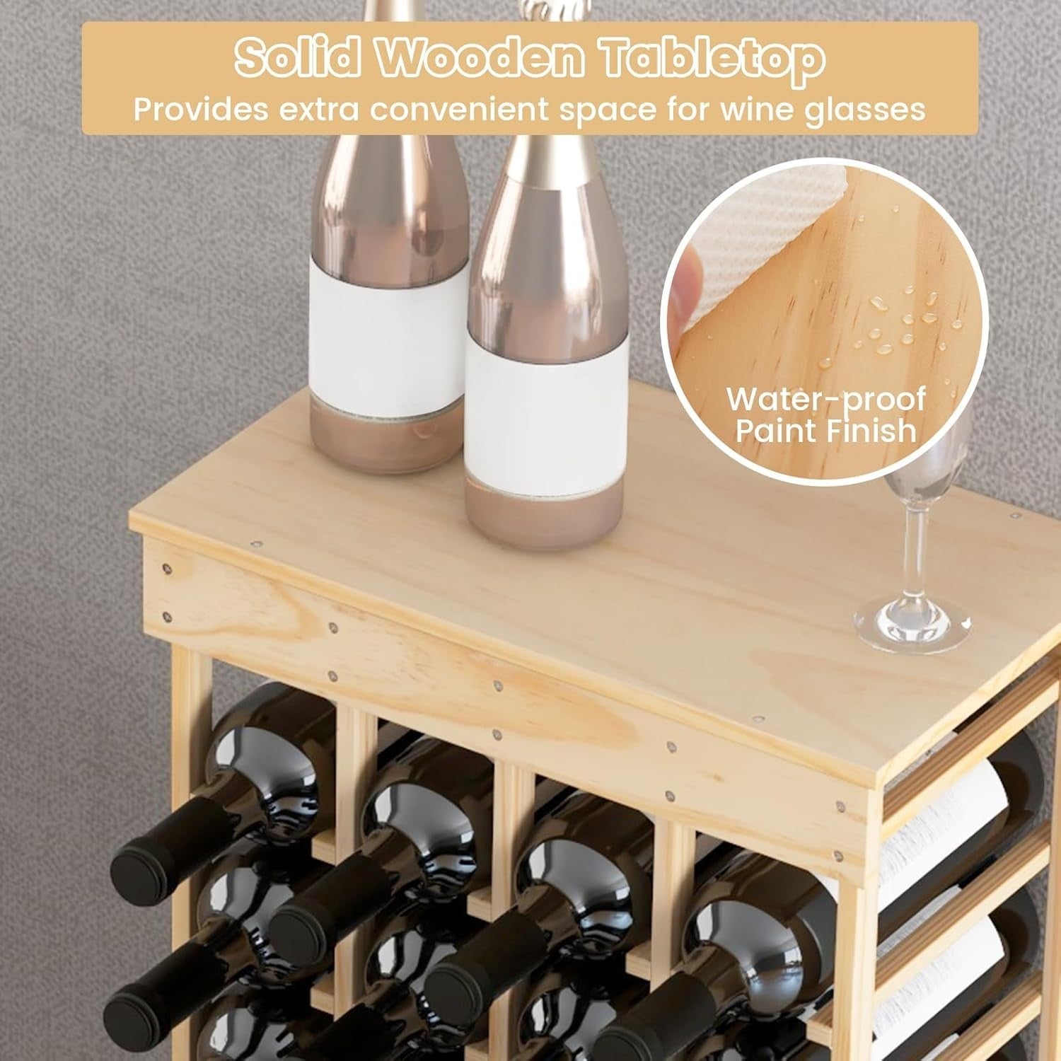 40 Bottle Wood Wine Rack 10-Tier Freestanding Storage Shelf for Home Bar