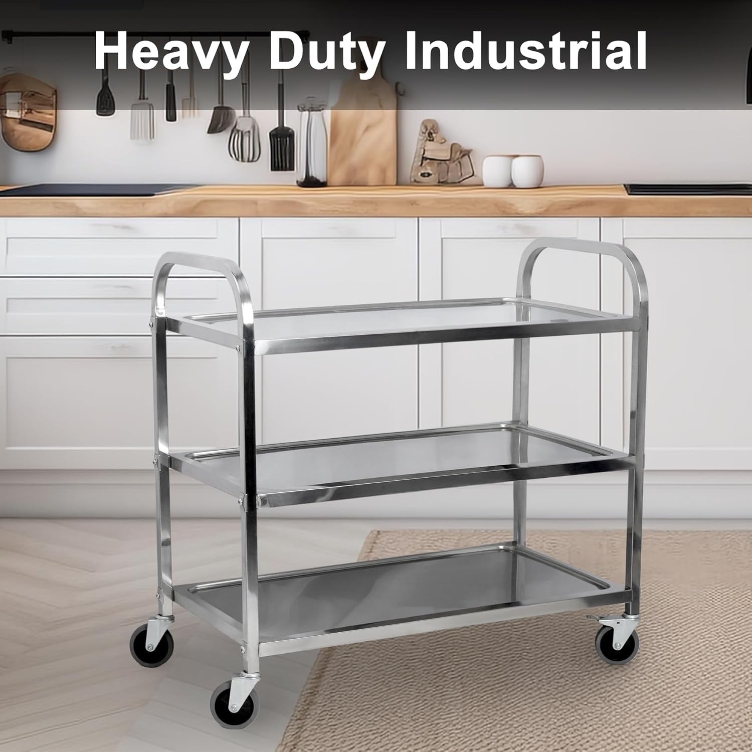 Large Stainless Steel Kitchen Trolley on Wheels 3 Tier Heavy Duty Storage