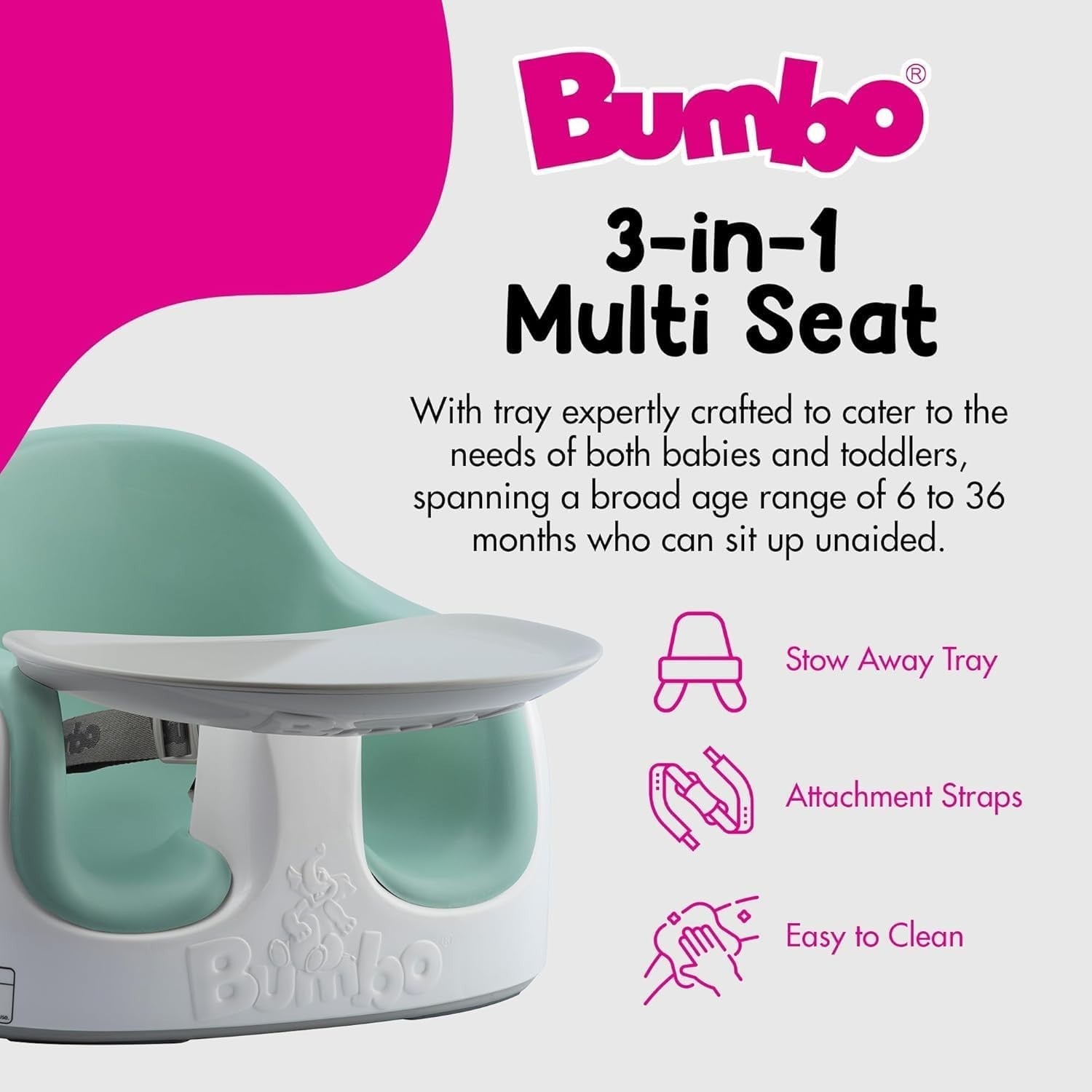 Toddler Multi Seat Booster Chair with Tray Harness Compact & Safe Green