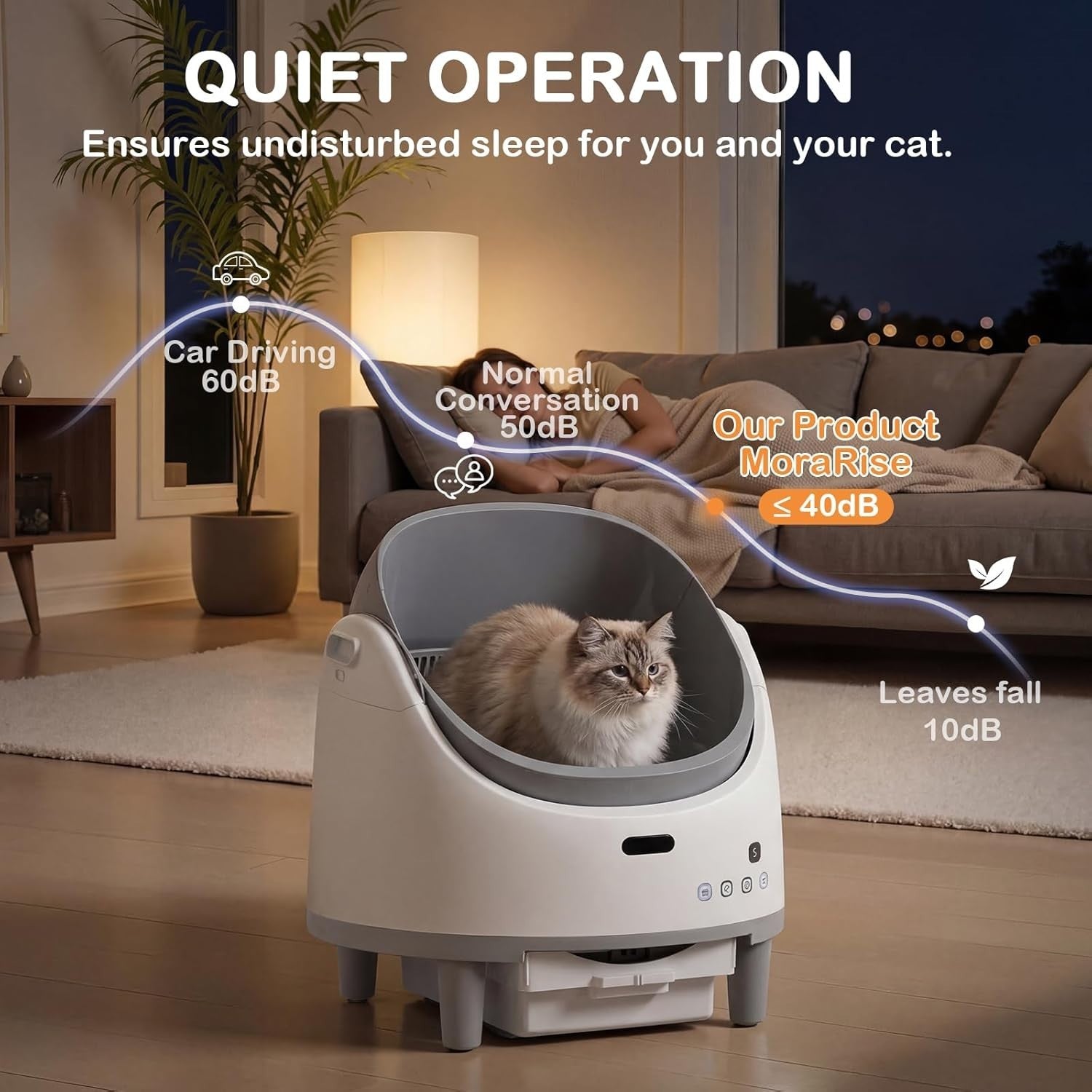 Self Cleaning Cat Litter Box App Control Open Top Smart XL Tray