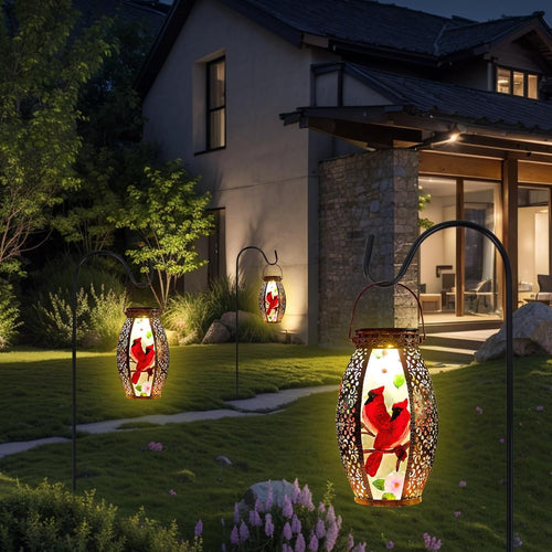 Hanging Cardinal Solar Lantern 2 Pack – Waterproof LED Garden Lights