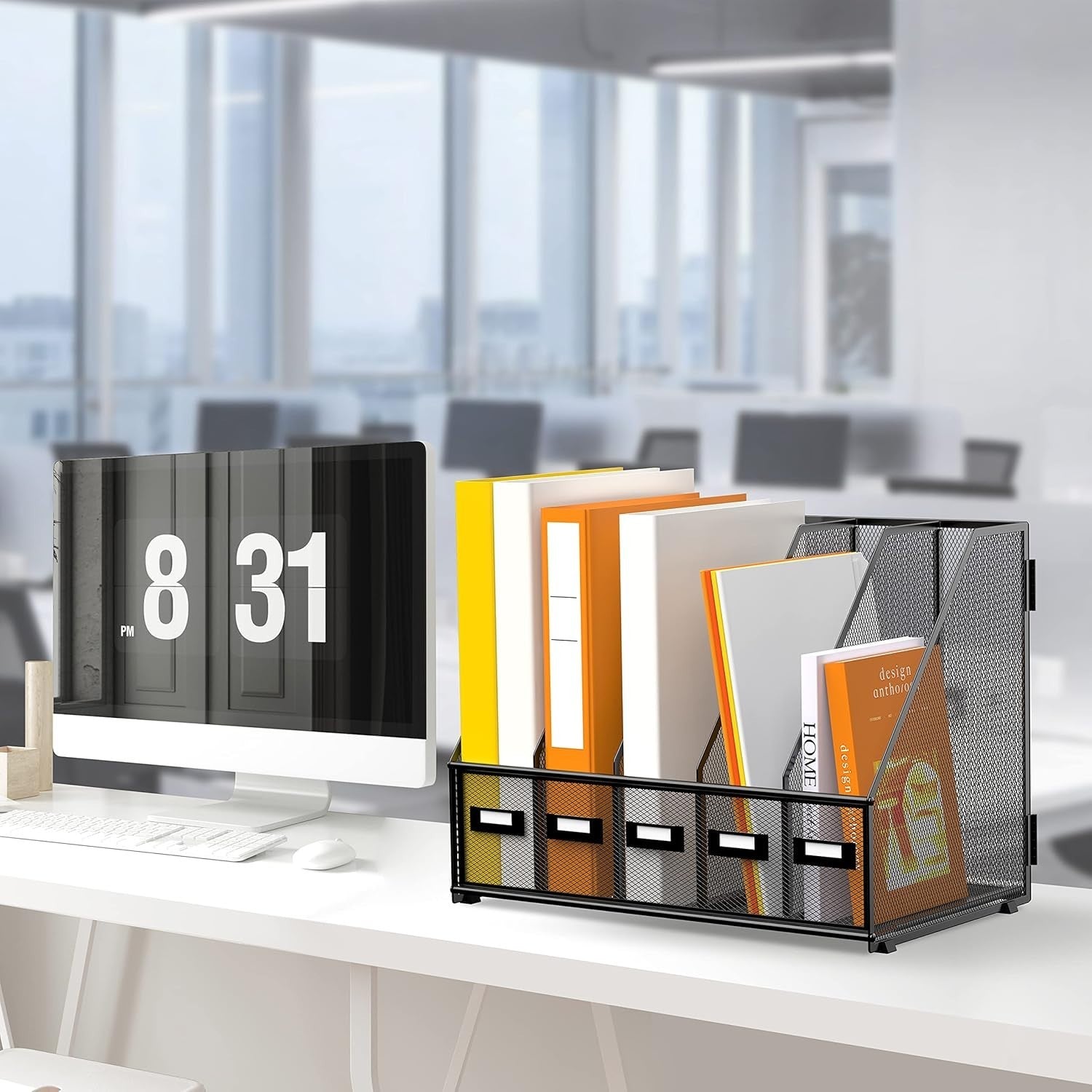 Metal Desk Organizer with 5 Compartments – Magazine, File & Letter Holder