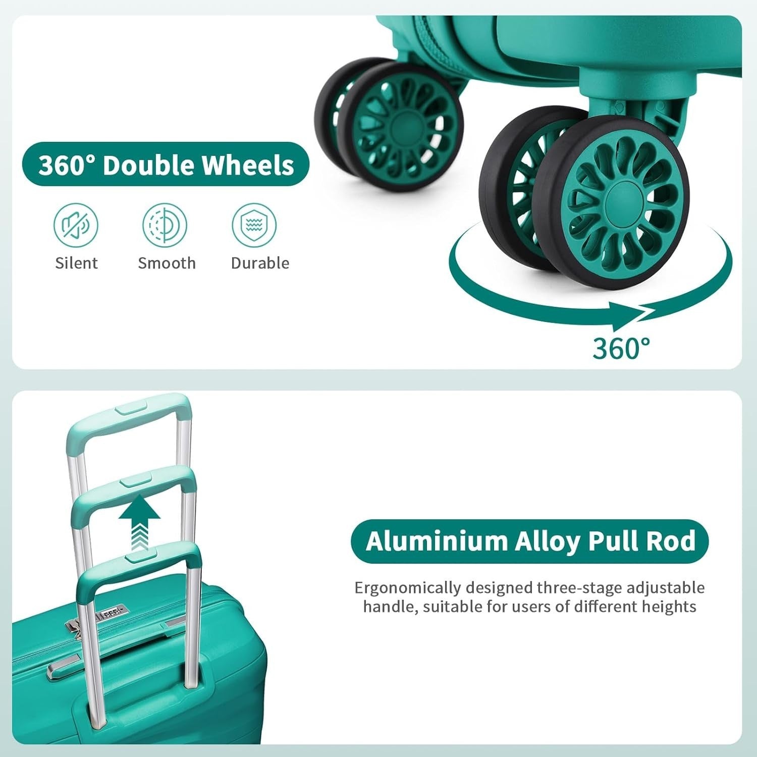 2pc Cabin Luggage Set Polypropylene Hard Shell TSA Lock Spinner Wheels