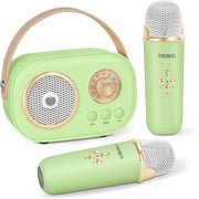 Mini Karaoke Machine Bluetooth 2 Wireless Mics Green Portable