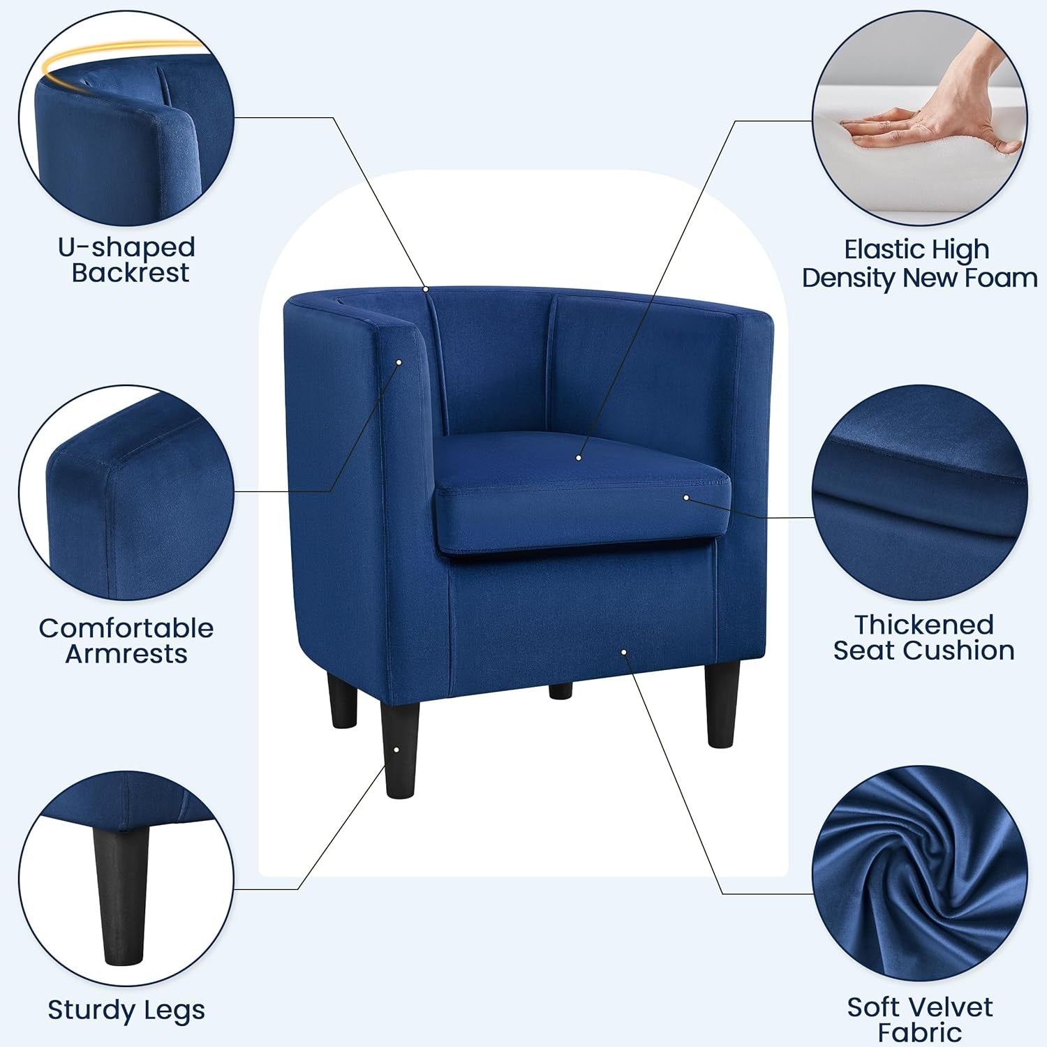 Blue Velvet Tub Chair Upholstered Accent Armchair
