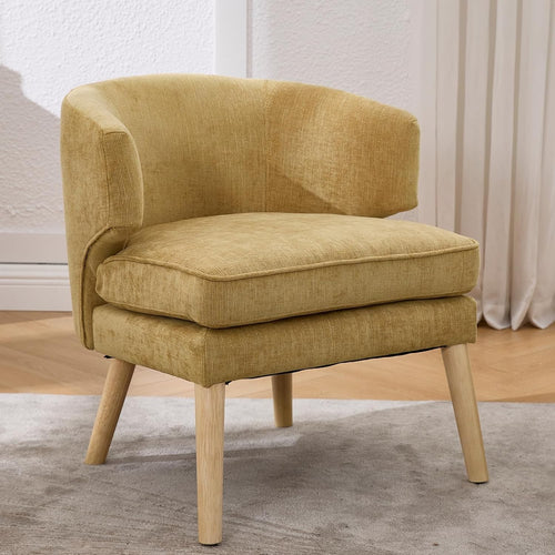 Plush Yellow Tub Chair with Solid Wood Legs | Cozy Living Room Accent Seat