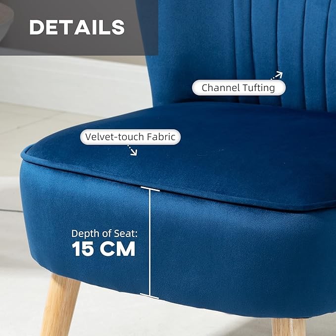 Velvet Accent Chair with Ottoman Blue Tub Seat Wood Legs Lounge