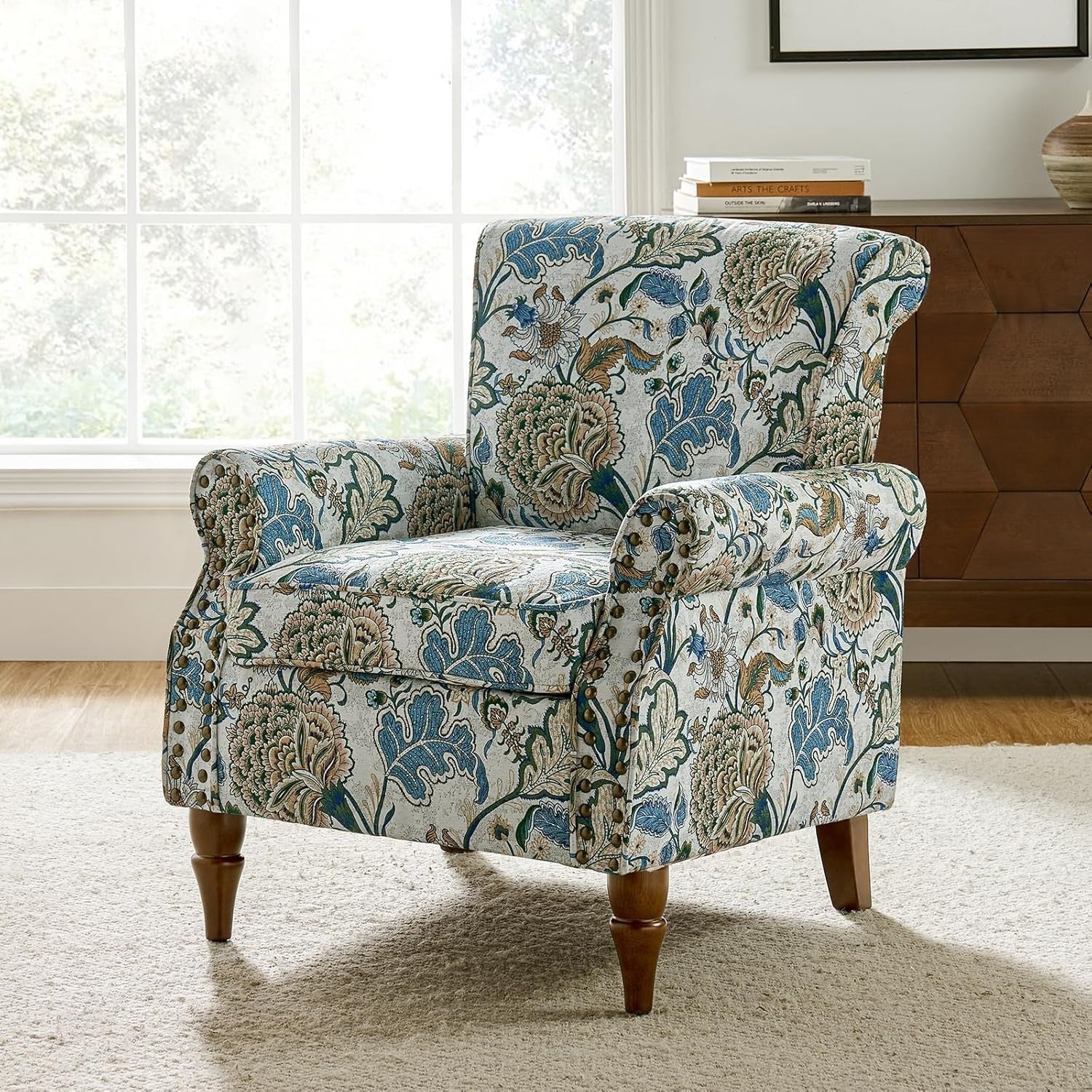Floral Wingback Armchair Upholstered Accent Chair Lounge Seat Bedroom